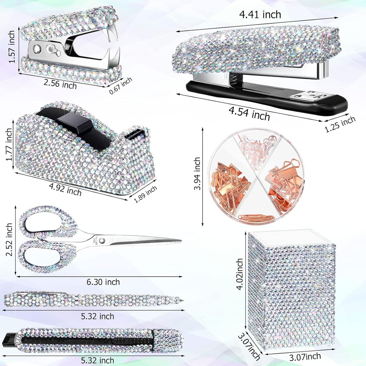 Teling 10 Pcs Bling Office Desk Accessories Glitter Office Supplies,Silver