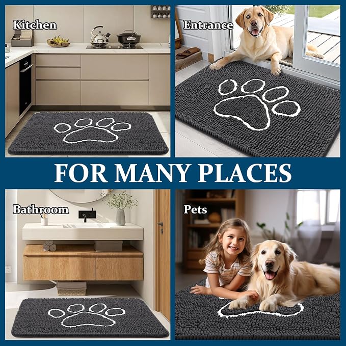 OLANLY Dog Door Mat for Muddy Paws 44x32, Paw Print Design, Absorbs Moisture