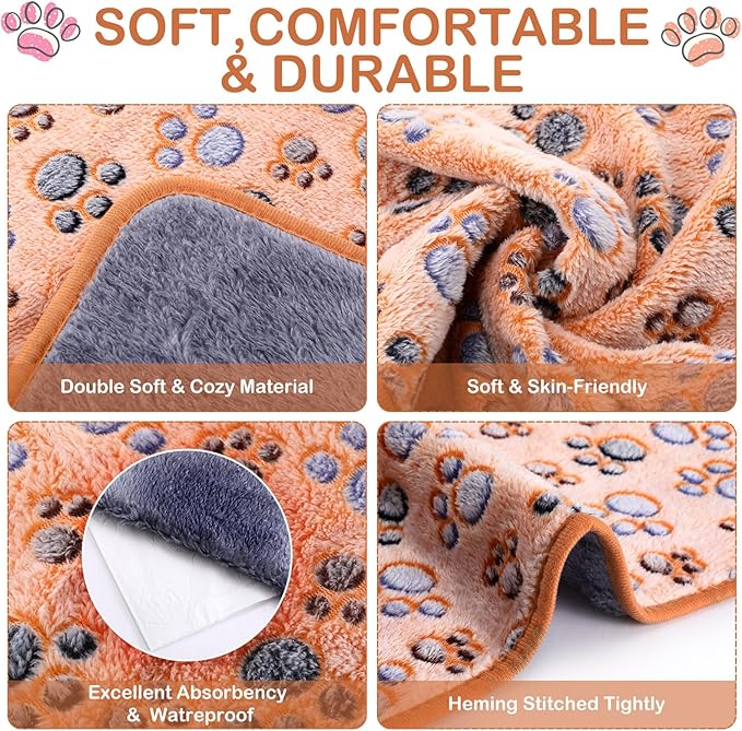 Reginary 4 Pcs Waterproof Guinea Pig Blankets Washable Small Animal Fleece Bedding Absorbent Guinea Pig Cage Liners Reusable Pet Pee Pad Sleep Mat for Hamster Ferret(Paw Print,28 x 14 Inch)