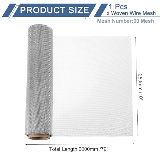 uxcell 30 Mesh 79" x 10" Woven Wire Mesh, 316 Stainless Steel Air Vent Filter