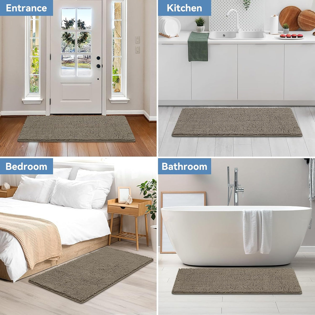 Bcoimo Bath Rug Mat,48x24 High Absorbent Latte Long Bathroom Runner Rugs
