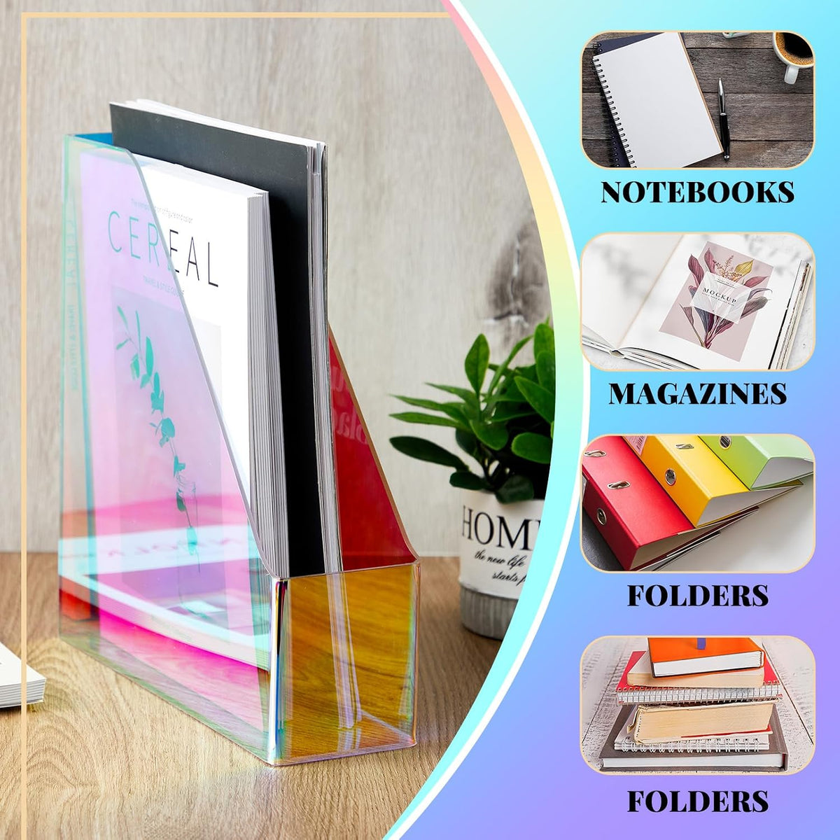 Engrowtic 2 Pcs Iridescent Regular Acrylic Magazine Holder