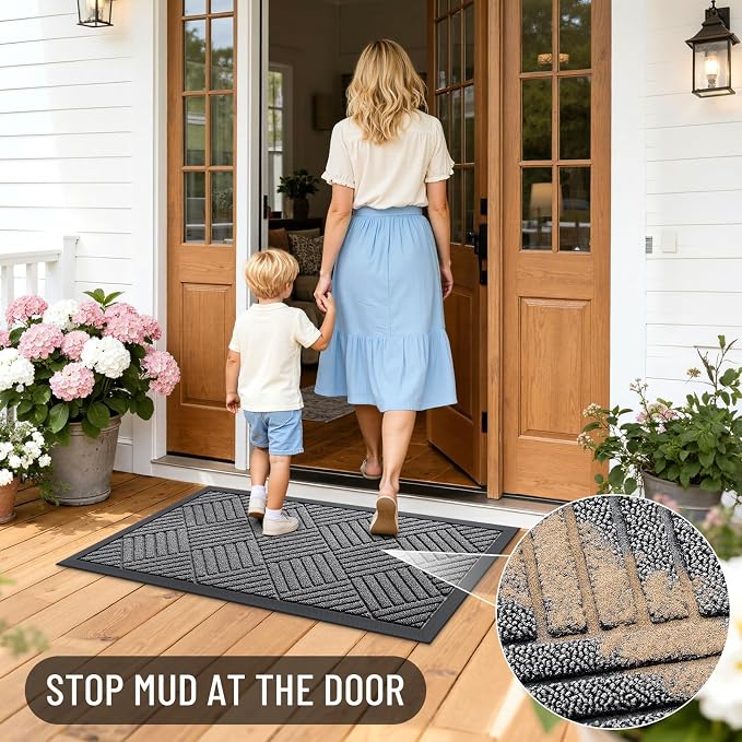 OLANLY Front Door Mat Outside Entrance 59x23, Heavy Duty Sturdy Natural Rubber