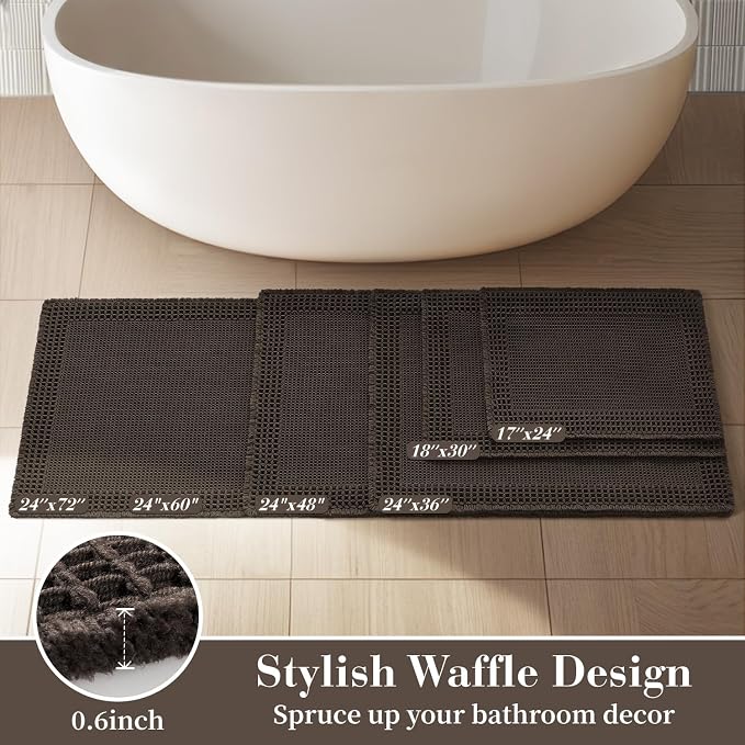 RESARE Waffle Bathroom Runner Rugs, Super Absorbent Bath Mat Non Slip Washable
