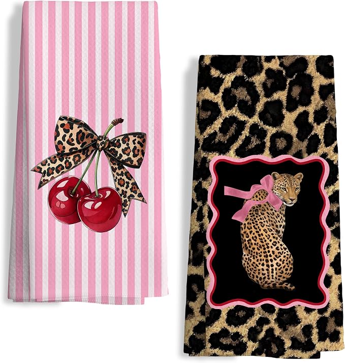 Coquette Pink Leopard Print Hand Towels