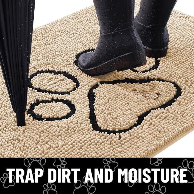 Smiry Dog Door Mat for Muddy Paws, Absorbent Dirt Trapper Non Slip Quick Dry