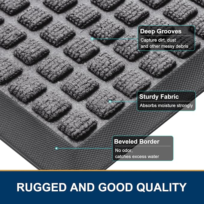 Smiry Front Door Mat Outside Entrance, Heavy Duty Natural Rubber Doormat