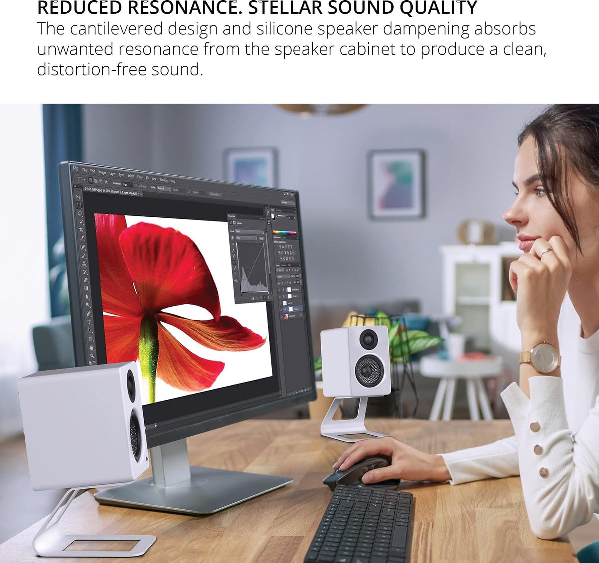 Kanto SE2 Elevated Desktop Speaker Stands for Small Speakers & Compact 2”-3” Studio Monitors - 3.8” Tall - Supports 7.1 lbs - Damping 1.5 mm Silicone Padding - Pair - Black - Pair