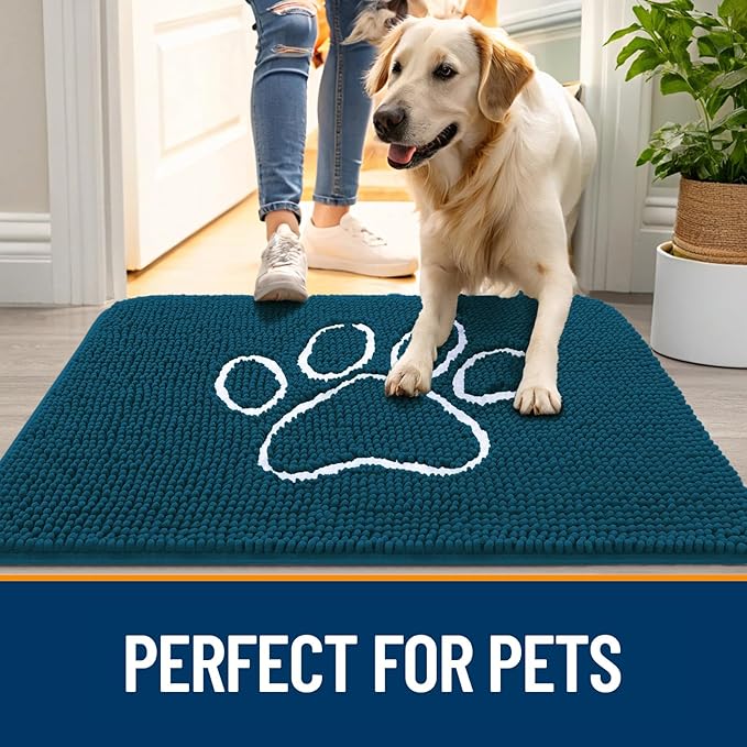 OLANLY Dog Door Mat for Muddy Paws 70x46, Paw Print Design, Absorbs Moisture