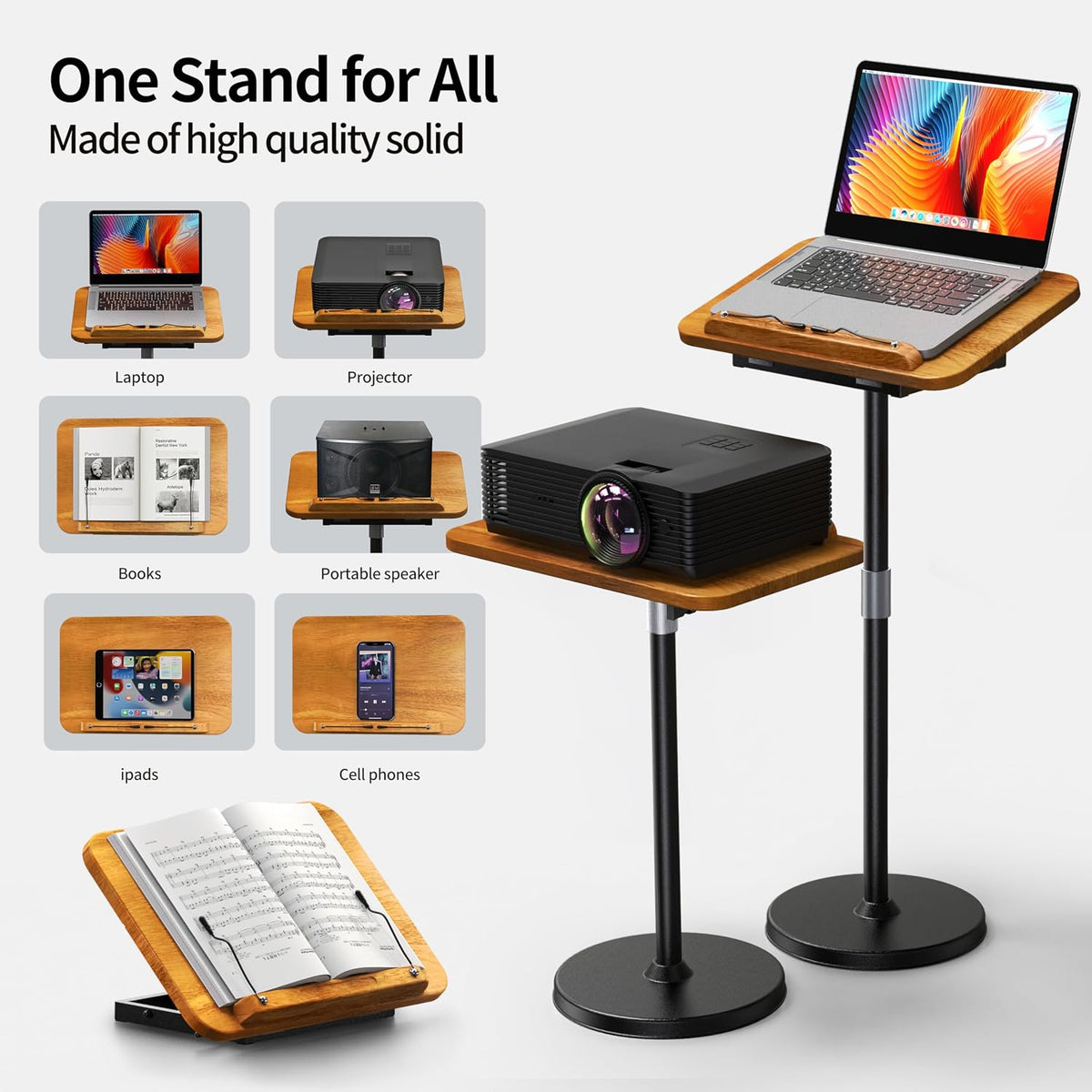 2-in-1 Floor & Desktop Book Stand with Large 16.5"x11.8" Solid Wood Panel