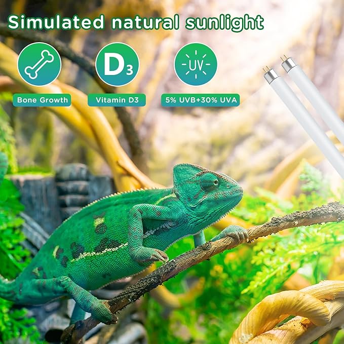T8 UVB Reptile Light 15W 5.0-2 Pack,UVA UVB Light Bulb for Reptiles,Reptile UVB Lamp Tube for Bearded Dragon