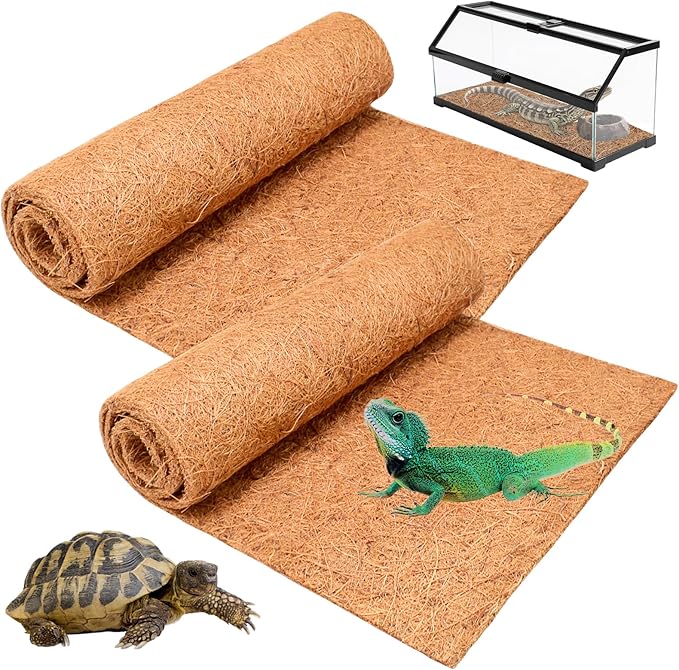 Halatool 2Pack Reptile Carpet 12” X 30” Coconut Fiber Mat for 20 Gallon Reptile Tank Thick Terrarium Bedding Cage Liner Tortoise Habitat Accessories for Turtles Lizard Bearded Dragon Leopard Gecko