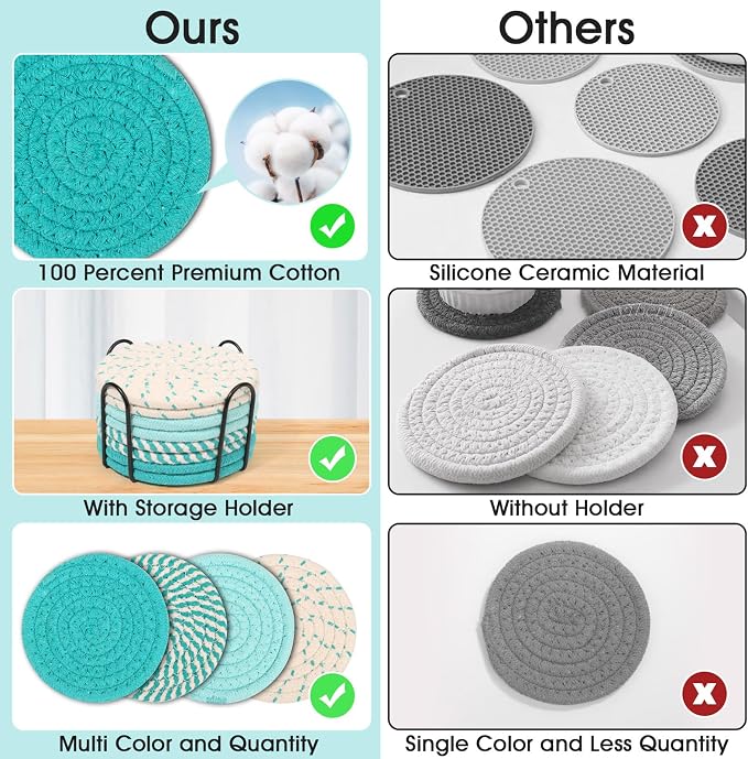 8 Pcs Coasters for Drink with Holder, 4 Colors Absorbent Coasters for Drinks
