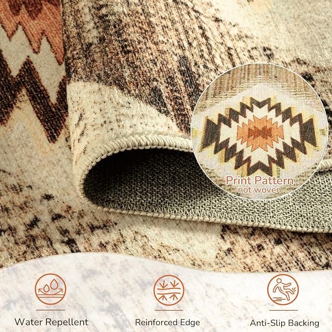 Area Rug 8x10 Rug Machine Washable Non-Slip Low Pile Print Pattern Western Rug