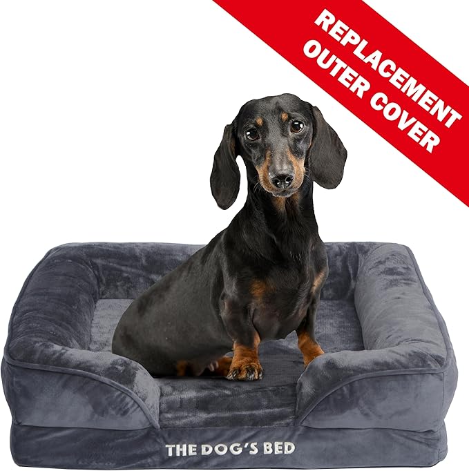 The Dog’s Bed Replacement Outer Cover & Bolster for Standard Foam Beds, Flannel Fabric, Grey, Medium