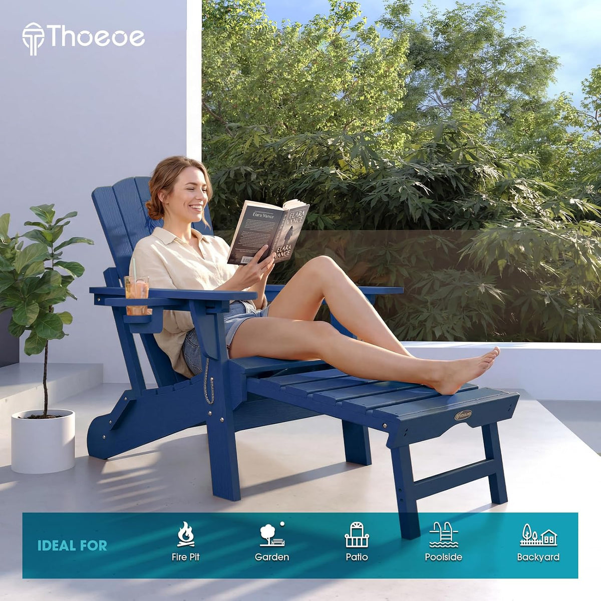 THOEOE Adirondack Chairs with Footrest, Folding HDPE Chairs