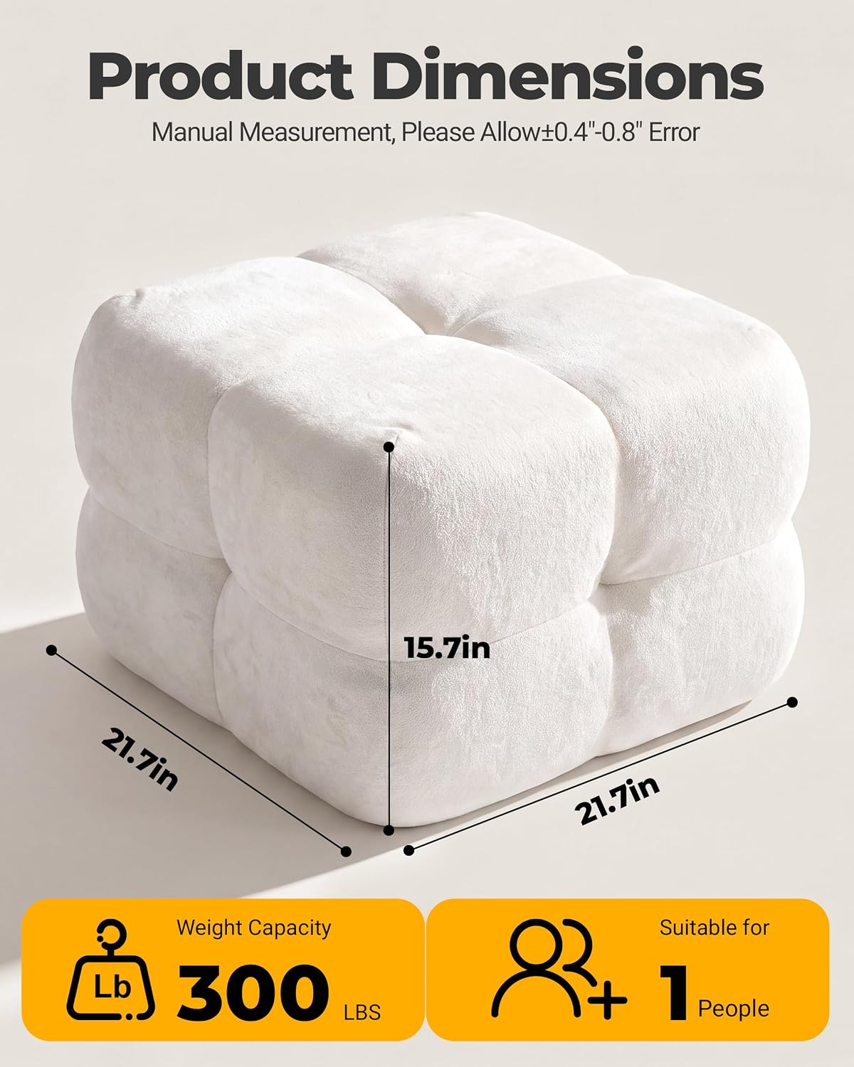 Bubble Chenille Ottoman, Foot Rest Stool for Couch, Beige