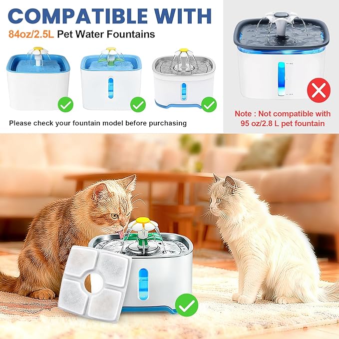 Cat Water Fountain Filter Replacement, 12 Pack Cat Fountain Filters Compatible with Square 84oz/2.5L Automatic Pet Fountain Dog Water Dispenser, 3 Filtration System Replacement Pet Filters