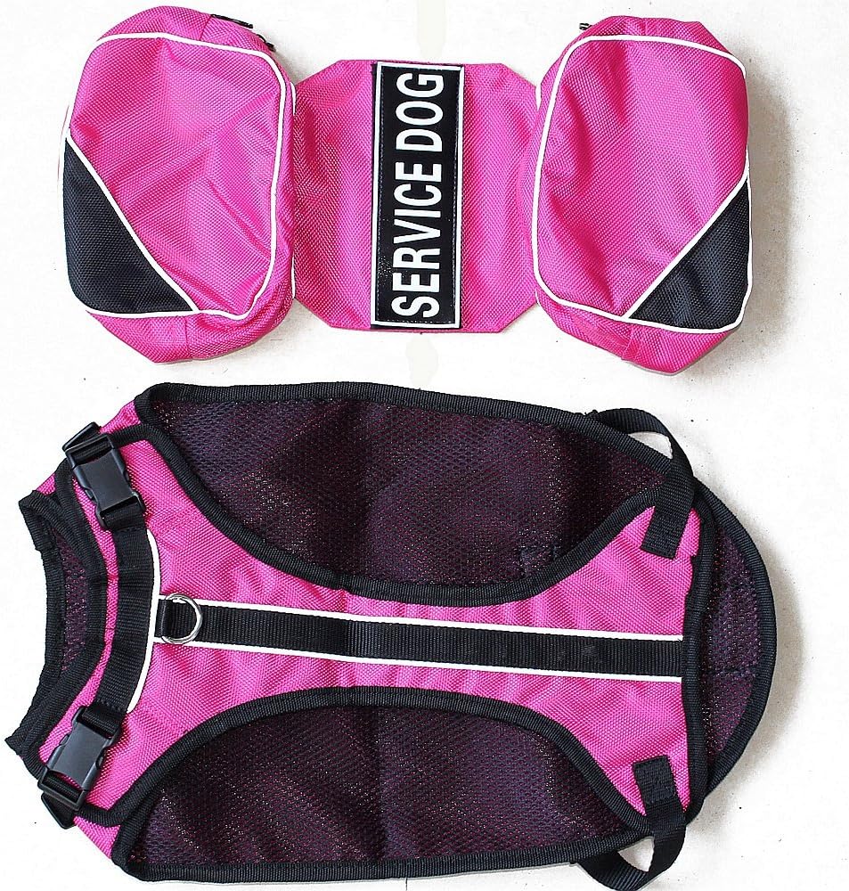 Serijoars Dog Vest Harnesses with Saddlebag Backpack for Camping & Travel - Reflective Hound Hiking Backpack Saddle Bag - Lightweight Vest Harness for Medium & Large Dogs (Hot Pink, L)