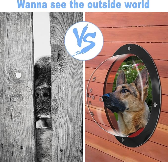 Dog Fence Window,12.4’ Acrylic Clear Pet Dome View with Air Holes Playground Doggie Wood Fence Window Bubble Peek Window for Dog and Cats Deep 4.7 Inch(XL)