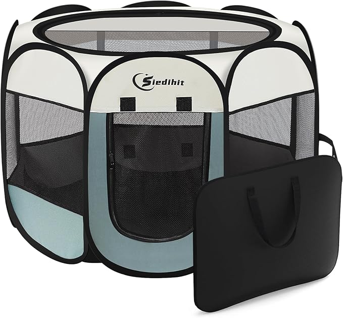 Dog Cat Playpen, Puppy Pet Playpen Indoor for Small Dog Crate Tent Cage Outdoor, Portable Pop Up Dogs Enclosure Kennel with Carrying Case for Dogs/Cats/Rabbits(Grey, Small
