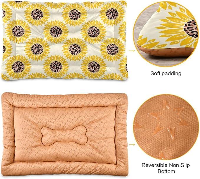 Pet Bed Leopard Print Sunflower Dog Bed Mat Absorbing Non Slip Pad Pet Sleeping Mat for Small, Medium, and Large Dogs Puppy Cat 36 in x 24 in