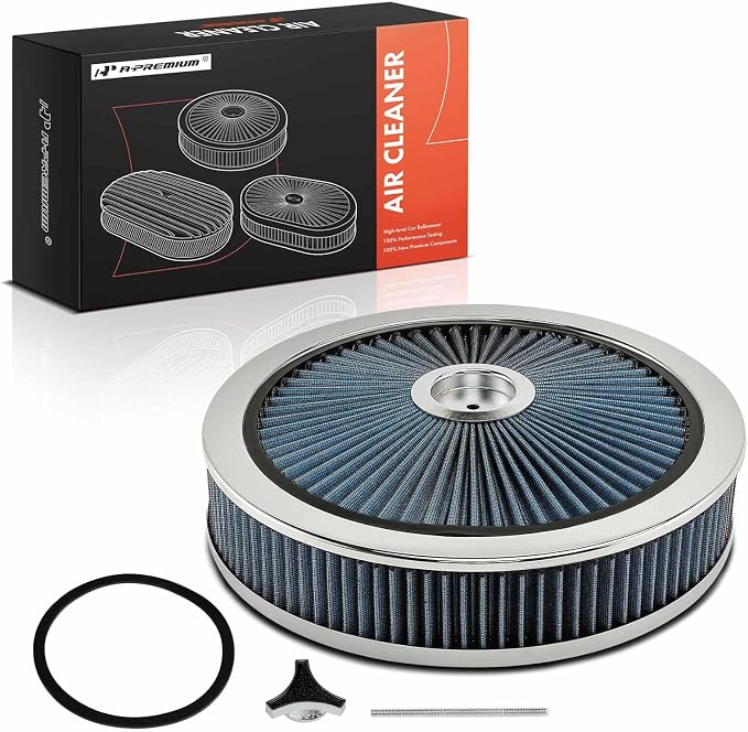 A-Premium 14"x3" Round Blue Chrome Universal Air Cleaner Filter Assembly