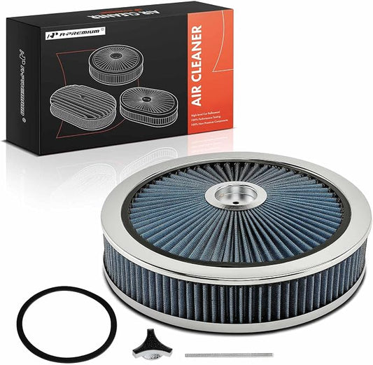 A-Premium 14"x3" Round Blue Chrome Universal Air Cleaner Filter Assembly