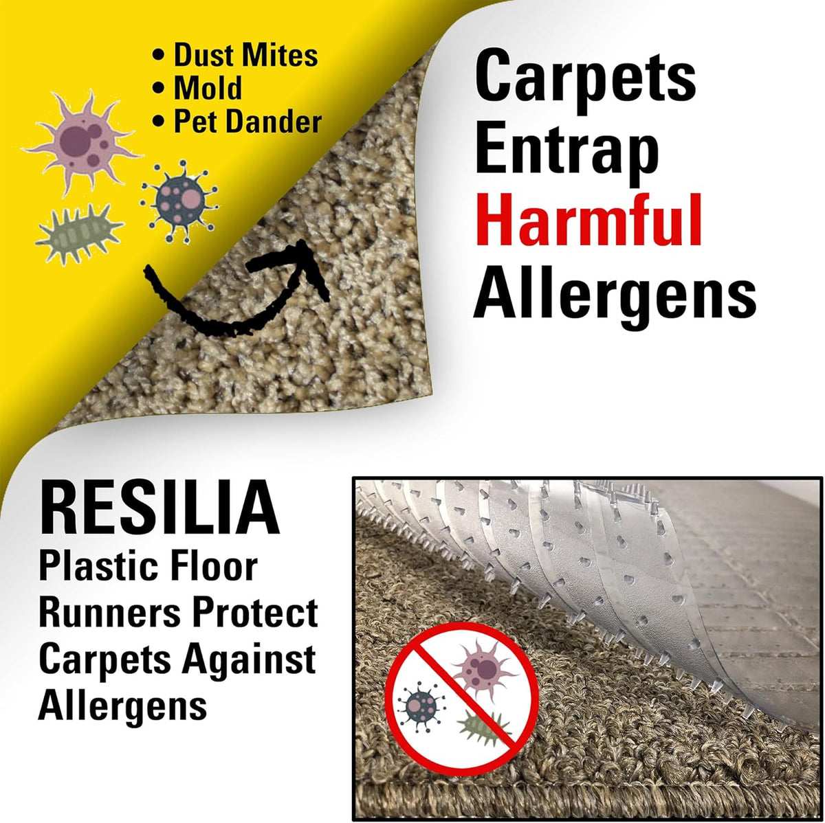 RESILIA Industrial Deep Pile Carpet Runner - Crosshatch Pattern Non Slip Carpet & Rug Protector Mat, Waterproof Clear Plastic Vinyl Floor Covering, 24 Inches Wide x 6 Feet Long, Made in The USA