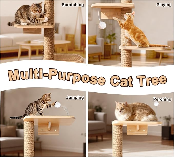 Wild Simulation Cat Tree for Kittens, 5-Level Floor to Ceiling Cat Wall Shelves with Sisal Mat Platforms, Suit for Kitten cat
