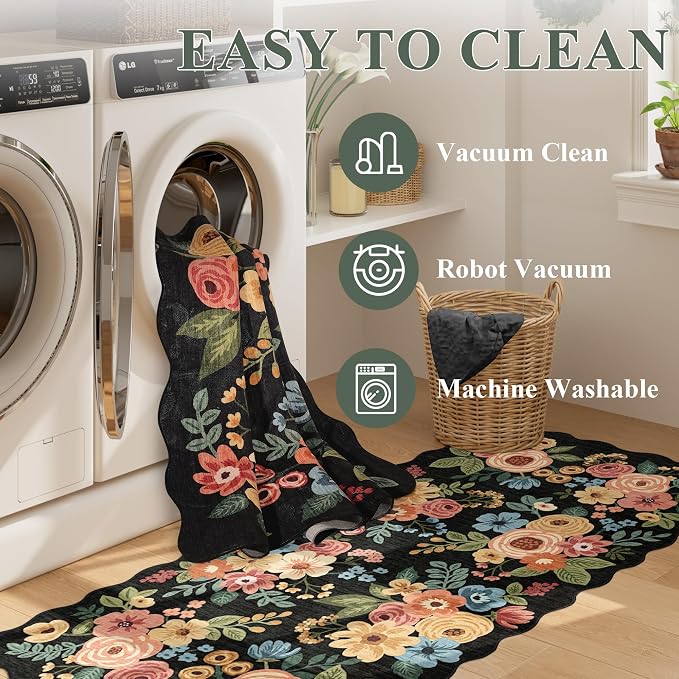 DUKINO 3x10 Washable Runner Rug, Non Slip Floral Ultra Soft Runner