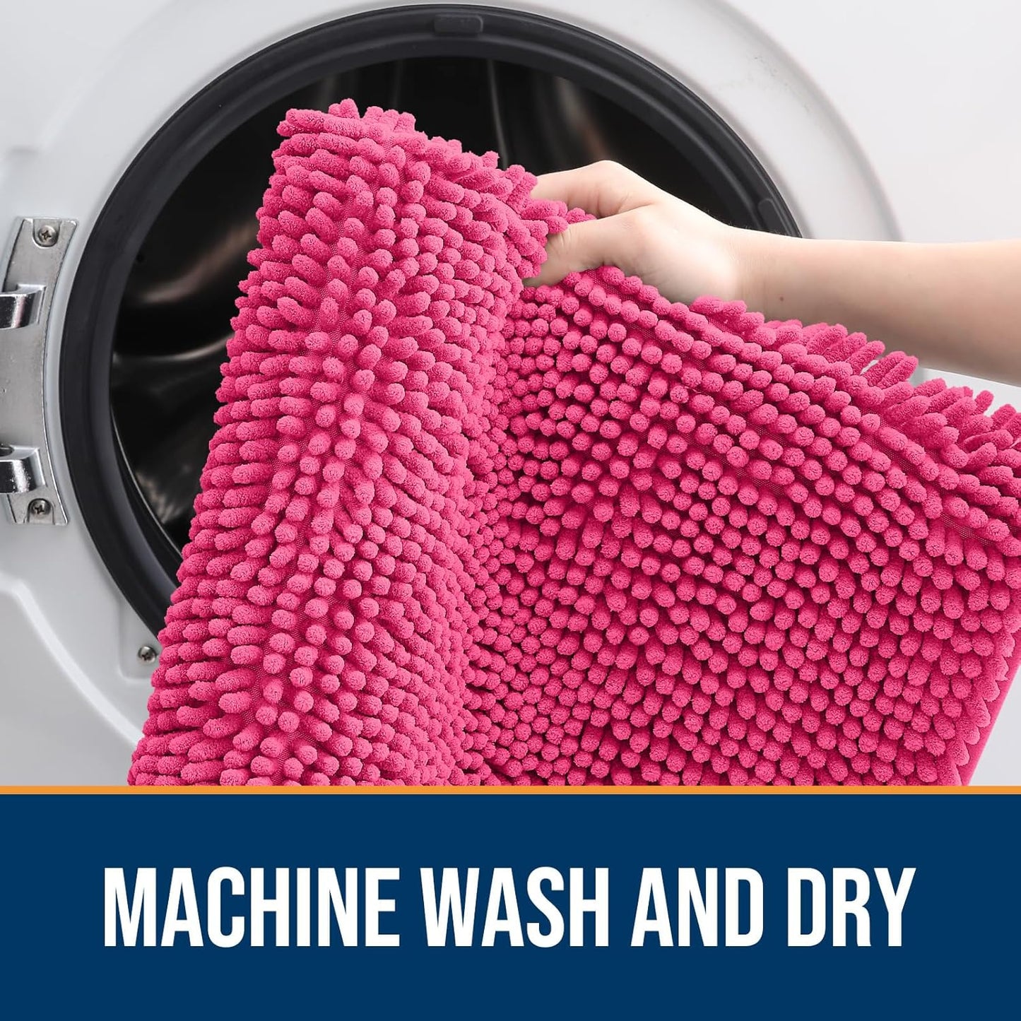 OLANLY Dog Door Mat for Muddy Paws 47x32, Absorbs Moisture and Dirt, Absorbent Non-Slip Washable Doormat, Quick Dry Chenille Mud Mat for Dogs, Entry Indoor Entryway Carpet for Inside Floor, Hot Pink