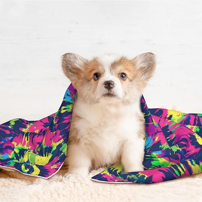 Waterproof Dog Blanket Soft Pet Blanket for Puppy Cat, Fleece Cat Throw Blankets for Furniture Bed Couch Sofa Reversible - Bold tie dye 1
