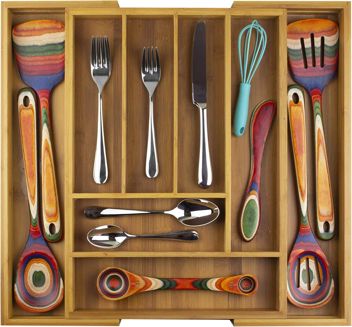 Totally Bamboo Kitchen Drawer Organizer, Expandable Silverware Organizer and Utensil Holder, 8 Compartments with Dividers