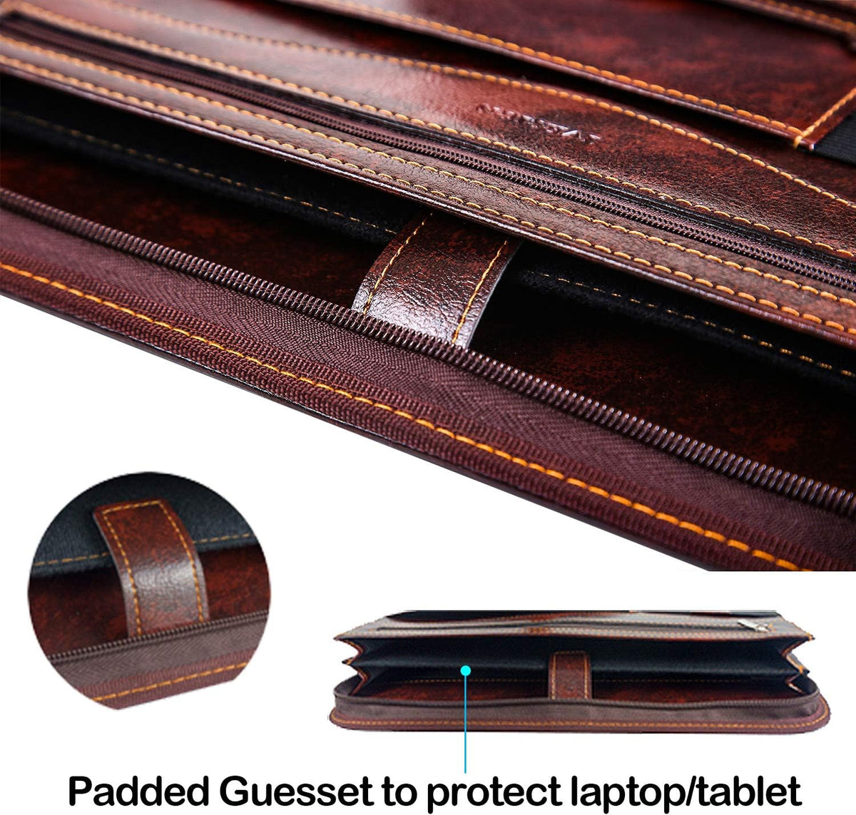 Zippered Padfolio for Women & Men Resume Portfolio Folder Vegan Leather Business Organizer Planner,with Writing Pad Interior 10.1 Inch Tablet Sleeve Dark Brown