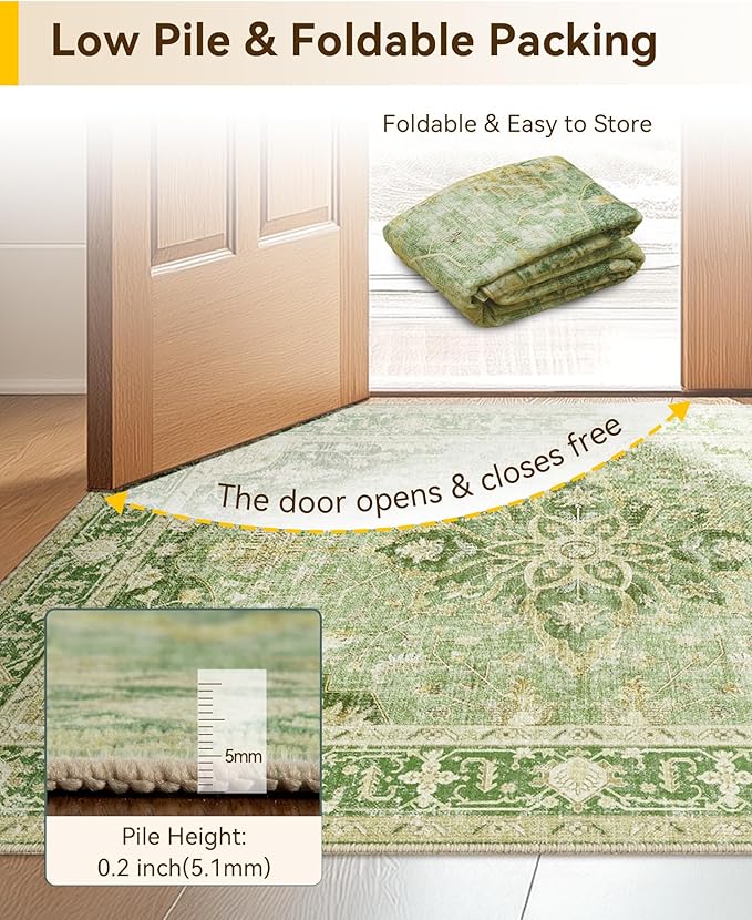 RELEANY Area Rugs 7'x9' Washable Non-Slip, Floral Vintage Distress Medallion