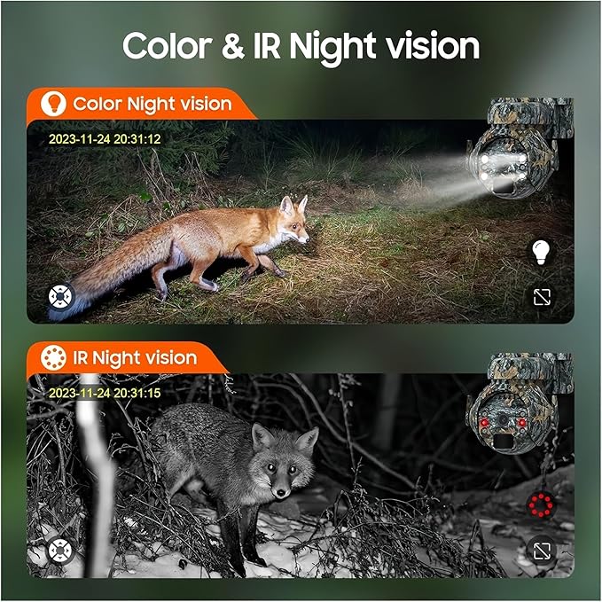 5MP Solar Cameras WiFi Wireless Outdoor 360° View Pet Monitoring Camouflage Color Solar Battery PTZ Camera(WiFi Camera add 128G)