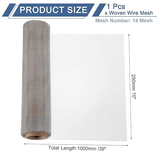 uxcell 14 Mesh 39" x 10" Woven Wire Mesh, 316 Stainless Steel Air Vent Filter