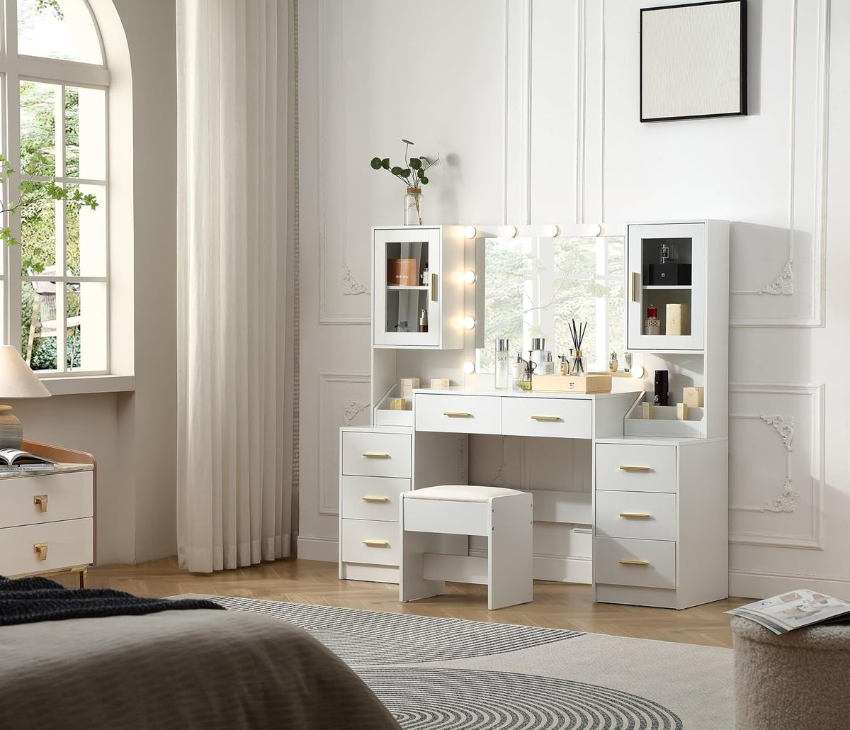 FOREST GRAVITY 55.1'' Extra Large Makeup Vanity Desk with Folding Up Mirror