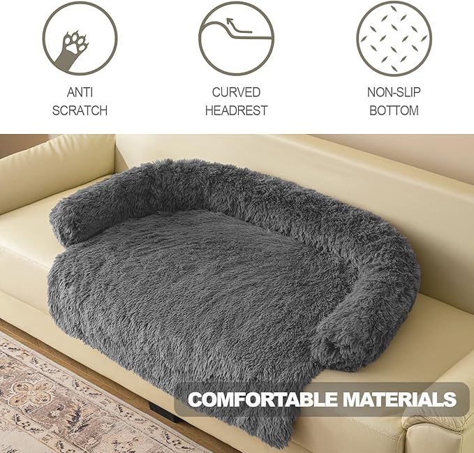 Tinaco Luxurious Calming Dogs/Cats Bed Mats, Dog Pad Washable Removable Couch Cover, Plush Long Fur Mat for Pets, Waterproof Lining, Perfect for Small, Medium and Large Dogs and Cats (Beige, 36"x31")