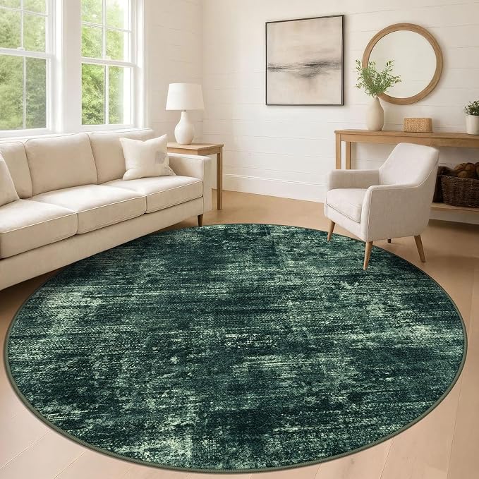 IOHOUZE Abstract Round Area Rug 8 Ft Washable Circle Rugs Large Round Rug Non