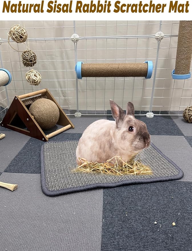 Lagre Rabbit Scratching Pad 2 Pack Natural Sisal Bunny Scratcher Mat Bunny Scratch Foot Pad Small Animal Grinding Claw Pad Rug for Guinea Pigs Chinchillas (Gray)
