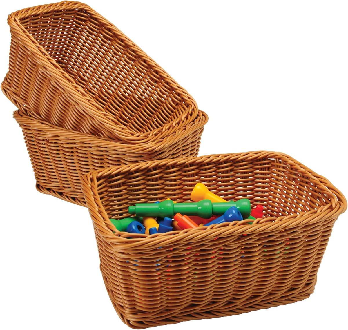 Constructive Playthings Washable Woven Wicker Storage Baskets, Set of 3