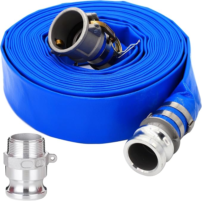 DAVCO 1-1/2" ID × 50 ft PVC Lay Flat Discharge Hose, Heavy Duty Reinforced Blue