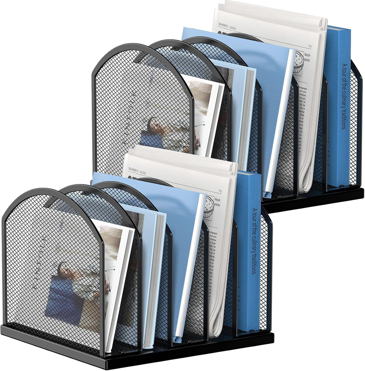 2 Pack Gawerk 5-Section Vertical Desktop Organizer, 5-Section Mesh File Folder Stand Sorter for Office Home Classroom Organization, Black