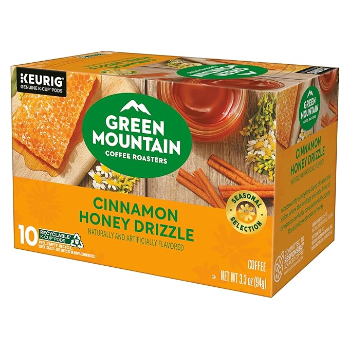 Green Mountain Coffee Roasters Cinnamon Honey Drizzle, Single-Serve Keurig K-Cup Pods, 6 Boxes of 10 (60 Count Total)