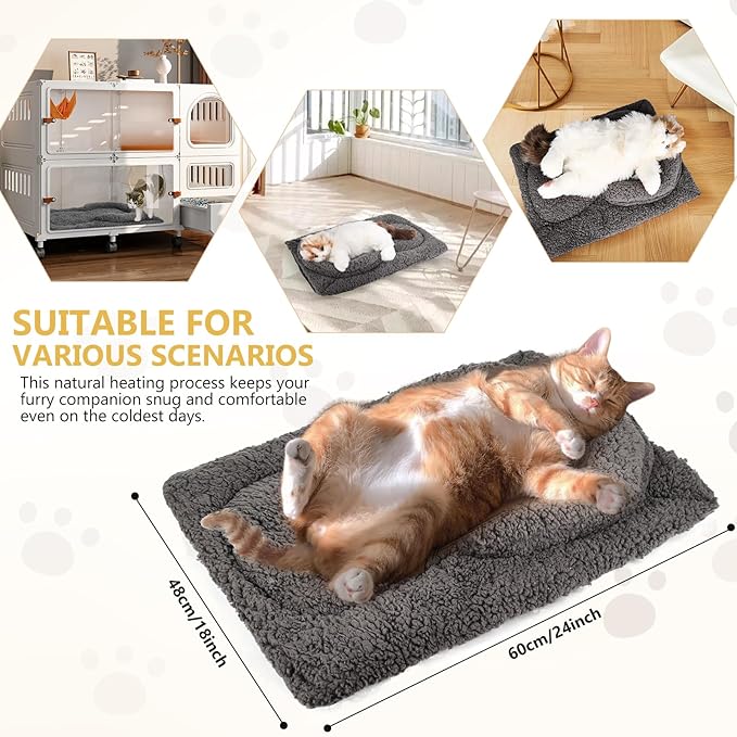 Self Warming Cat Bed Mat with U-Shaped Pillow -24"x18" Soft Thickened Thermal Cat Bed, Machine Washable Heat Retention Pad for Indoor Cats