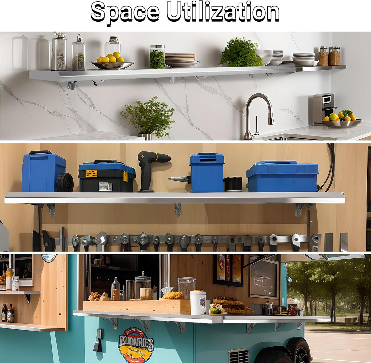 Folding Concession Shelf 68" W x 12" D for Kitchen, Garage