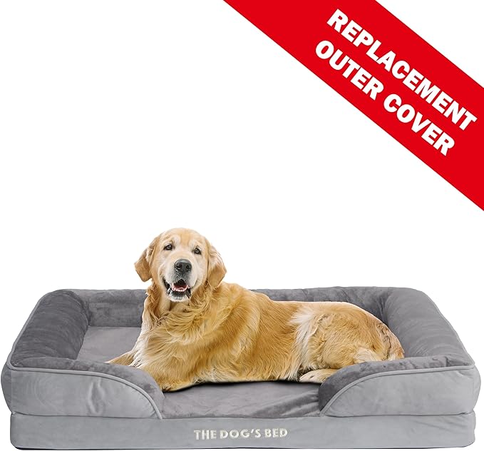 The Dog’s Bed Replacement Outer Cover & Bolster for Standard Foam Beds, Flannel Fabric, Silver Grey, XL