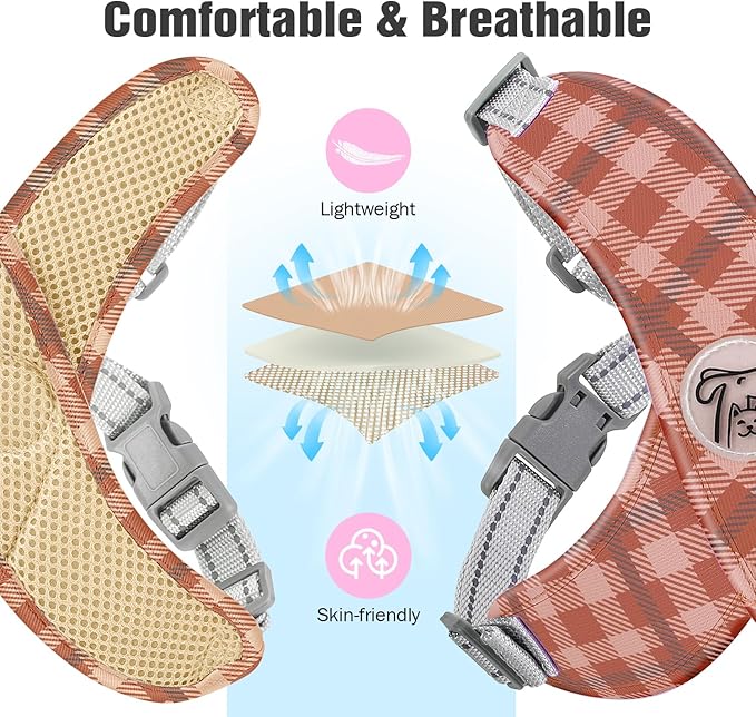 Pawaboo Small Dog Harness and Leash Set, Puppy Harness X-Frame No Pull No Choke, Dog Vest Harness Adjustable for Small Medium Sized Dogs,Soft Breathable Pet Harness for Walking Outing, S, Khaki Plaid